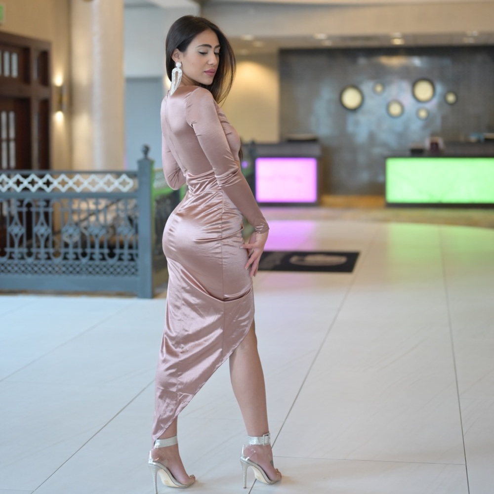 ‼️ Mauve Silk Asymmetrical Dress Prom, Evening - Picture 3 of 6